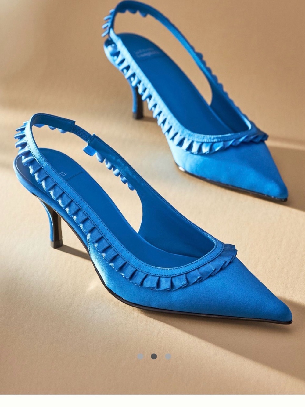 NWT $225 #JeffreyCampbell Blue Satin Pointed Slingback kitten heels sz 8 - Picture 8 of 8